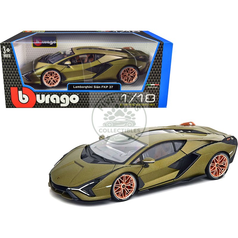 lamborghini sian fkp 37 matt green metallic with copper wheels 1/18 diecast model car by bburago