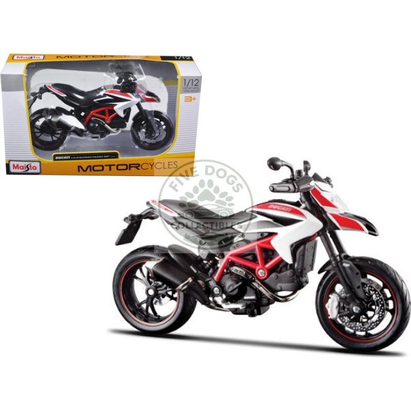2013 ducati hypermotard sp white with black and red stripes 1/12 diecast motorcycle model by maisto