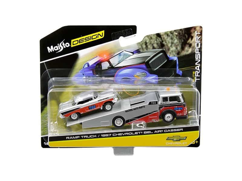 1957 chevrolet bel air gasser #786 silver and red with ramp tow truck "elite transport" 1/64 diecast models by maisto 1957 chevrolet bel air gasser #786 silver and red with ramp tow truck "elite transport" 1/64 diecast models by maisto