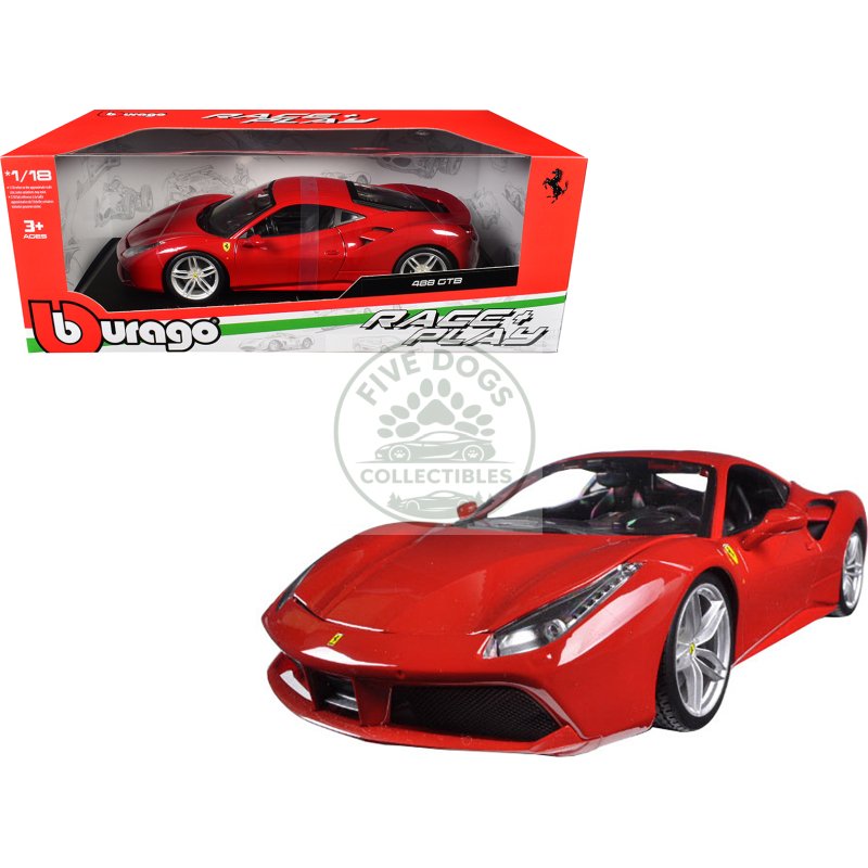 ferrari 488 gtb red 1/18 diecast model car by bburago