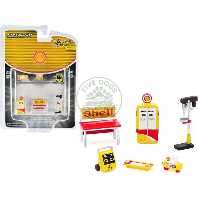 "shell oil" 6 piece shop tools set "shop tool accessories" series 3 1/64 by greenlight