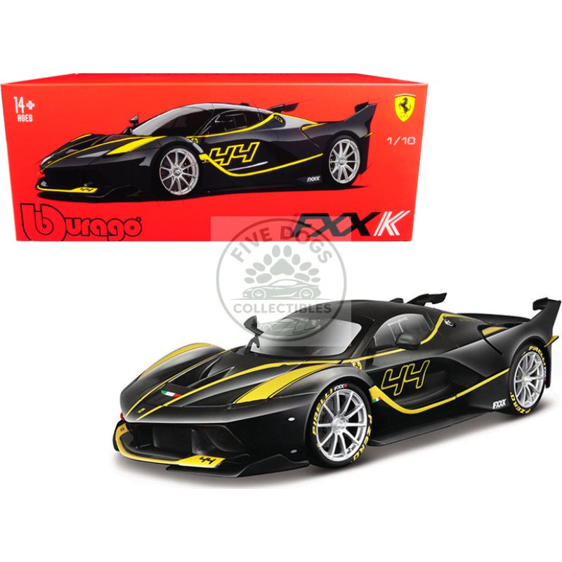 ferrari fxx k #44 black with yellow stripes "signature series" 1/18 diecast model car by bburago