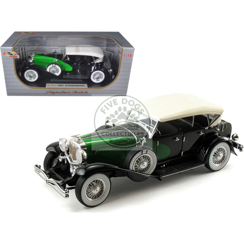 1934 duesenberg model j black and green with cream top 1/18 diecast model car by signature models