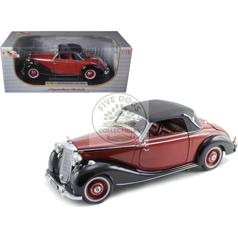 1950 mercedes benz 170s cabriolet burgundy and black 1/18 diecast model car by signature models