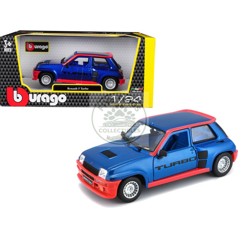 renault 5 turbo metallic blue with red accents 1/24 diecast model car by bburago