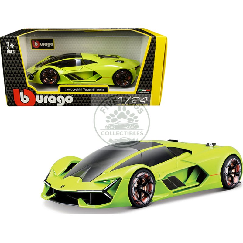 lamborghini terzo millennio lime green with black top and carbon accents 1/24 diecast model car by bburago