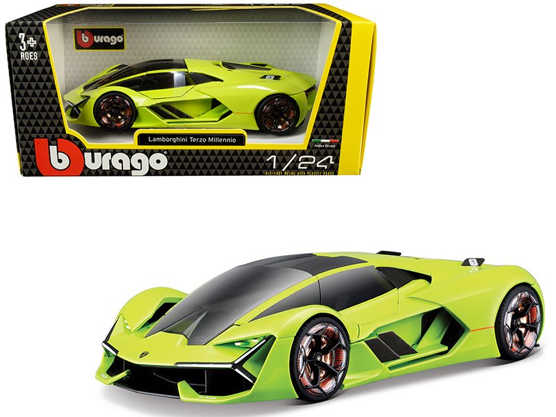 lamborghini terzo millennio lime green with black top and carbon accents 1/24 diecast model car by bburago lamborghini terzo millennio lime green with black top and carbon accents 1/24 diecast model car by bburago