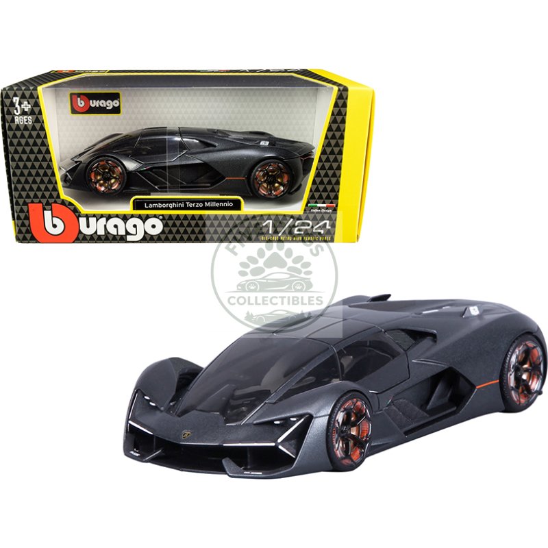 lamborghini terzo millennio dark gray metallic with black top and carbon accents 1/24 diecast model car by bburago