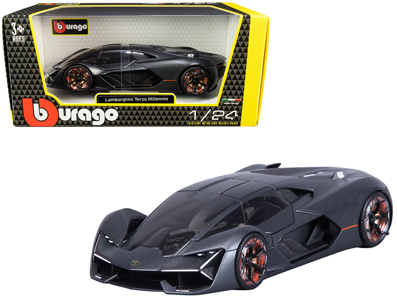 lamborghini terzo millennio dark gray metallic with black top and carbon accents 1/24 diecast model car by bburago lamborghini terzo millennio dark gray metallic with black top and carbon accents 1/24 diecast model car by bburago