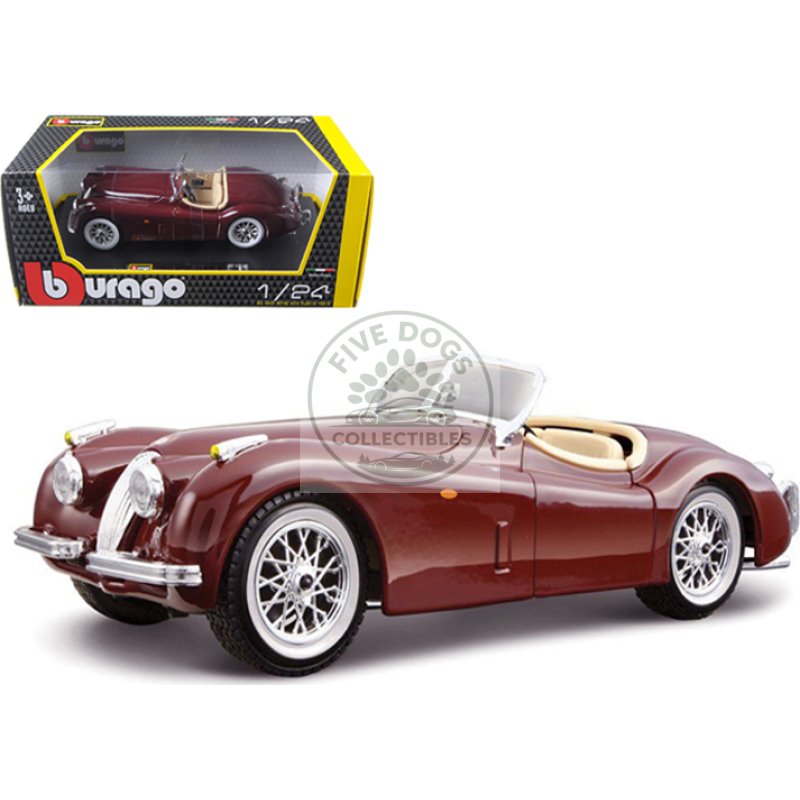 1951 jaguar xk 120 roadster burgundy 1/24 diecast model car by bburago