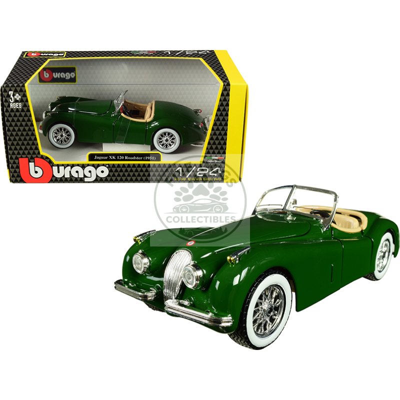 1951 jaguar xk 120 roadster green 1/24 diecast model car by bburago