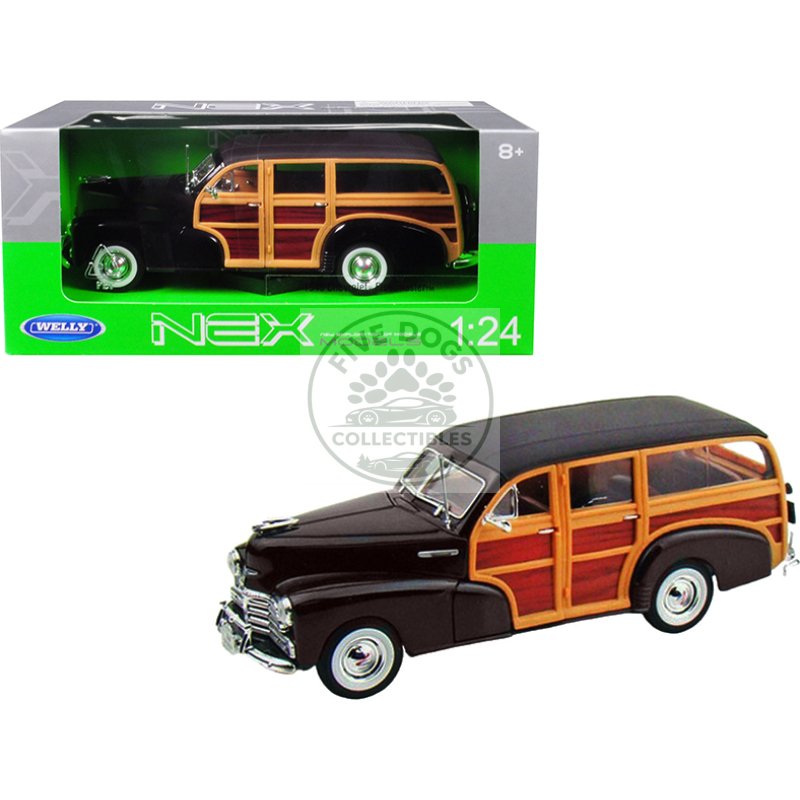 1948 chevrolet woody fleetmaster dark brown 1/24 diecast model car by welly