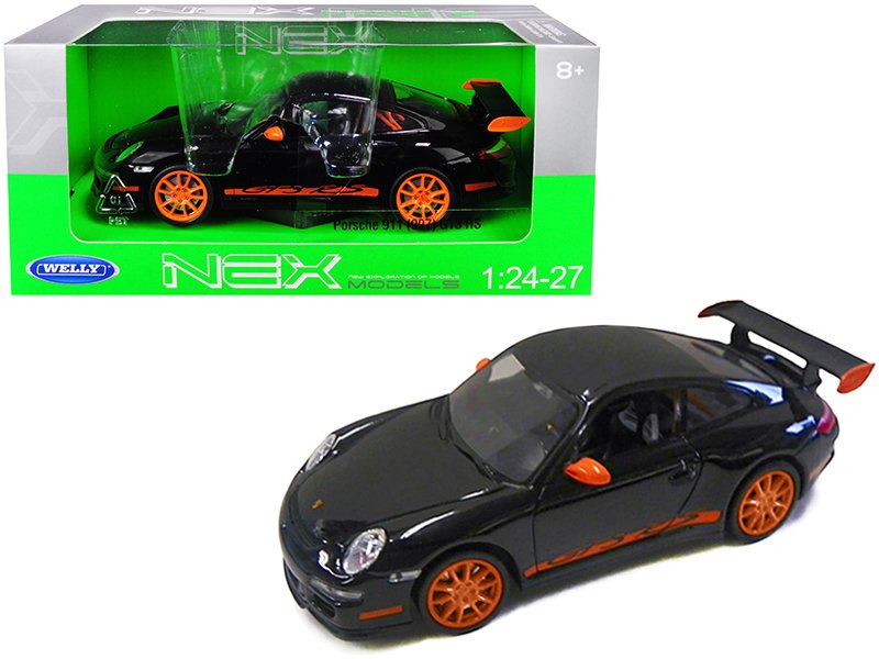porsche 911 (997) gt3 rs black with orange accents 1/24 1/27 diecast model car by welly porsche 911 (997) gt3 rs black with orange accents 1/24 1/27 diecast model car by welly