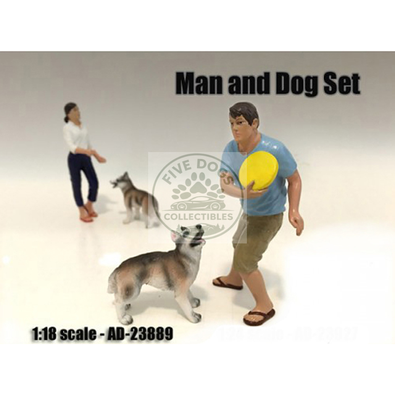 man and dog 2 piece figure set for 1:18 scale models by american diorama