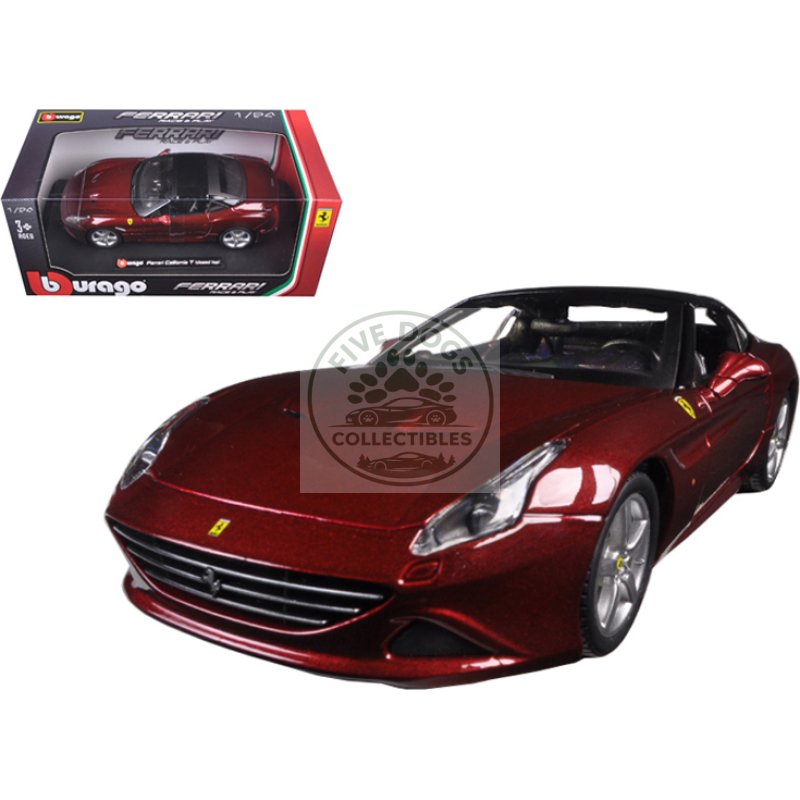 ferrari california t burgundy closed top 1/24 diecast model car by bburago