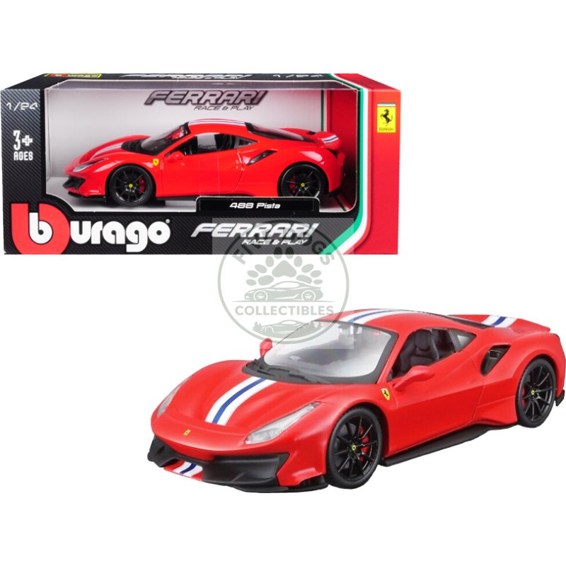ferrari 488 pista red with white and blue stripes 1/24 diecast model car by bburago
