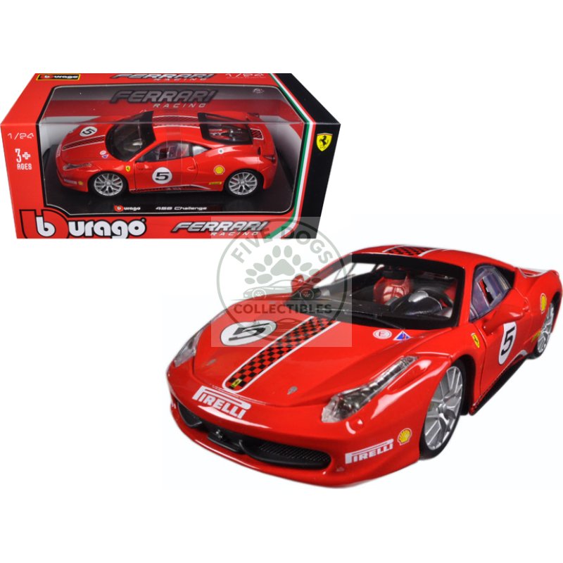 ferrari 458 challenge #5 red 1/24 diecast model car by bburago
