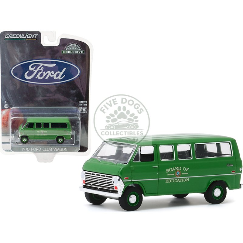1970 ford club wagon van green "board of education" "hobby exclusive" 1/64 diecast model by greenlight