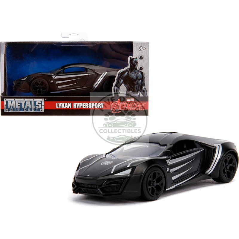 lykan hypersport matt black "black panther" theme "avengers" "marvel" series 1/32 diecast model car by jada