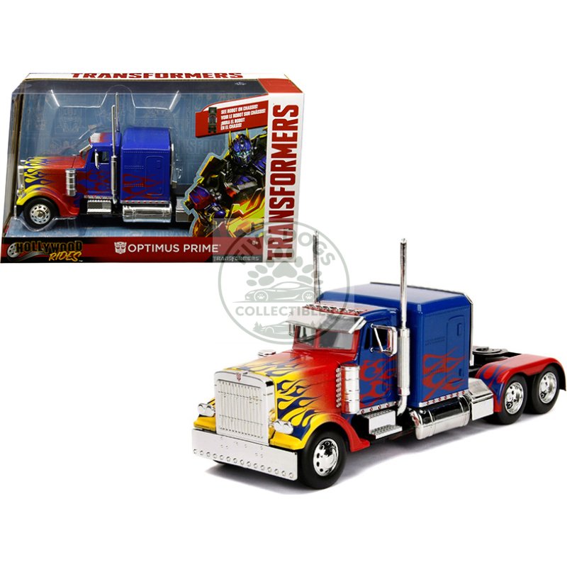 optimus prime truck with robot on chassis from "transformers" movie "hollywood rides" series diecast model by jada