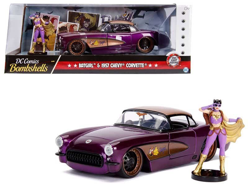 1957 chevrolet corvette purple with batgirl diecast figurine "dc comics bombshells" series 1/24 diecast model car by jada 1957 chevrolet corvette purple with batgirl diecast figurine "dc comics bombshells" series 1/24 diecast model car by jada