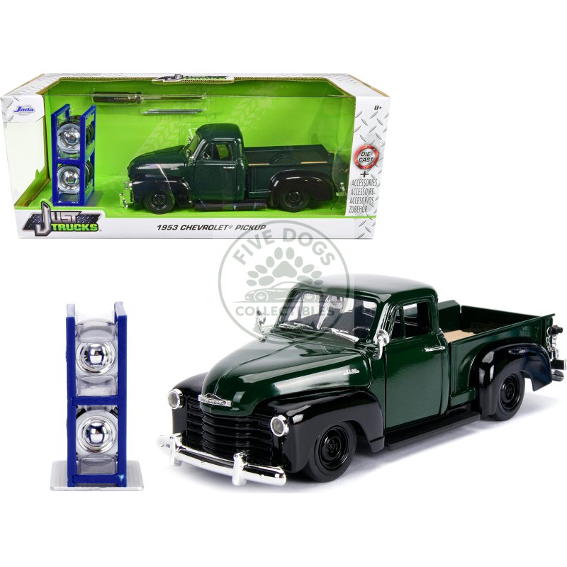 1953 chevrolet 3100 pickup truck green with extra wheels "just trucks" series 1/24 diecast model car by jada