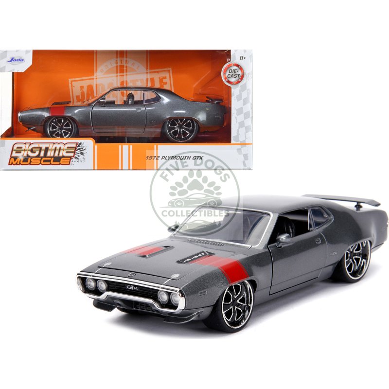1972 plymouth gtx 440 metallic gray with red stripe "bigtime muscle" 1/24 diecast model car by jada
