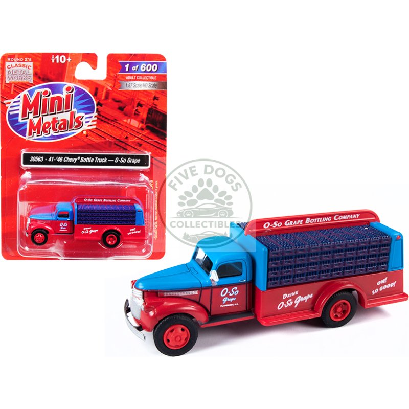 1941 1946 chevrolet delivery bottle truck "o so grape" 1/87 (ho) scale model by classic metal works