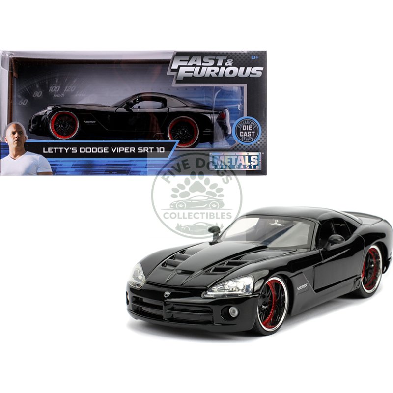 letty's dodge viper srt 10 black "fast & furious" movie 1/24 diecast model car by jada