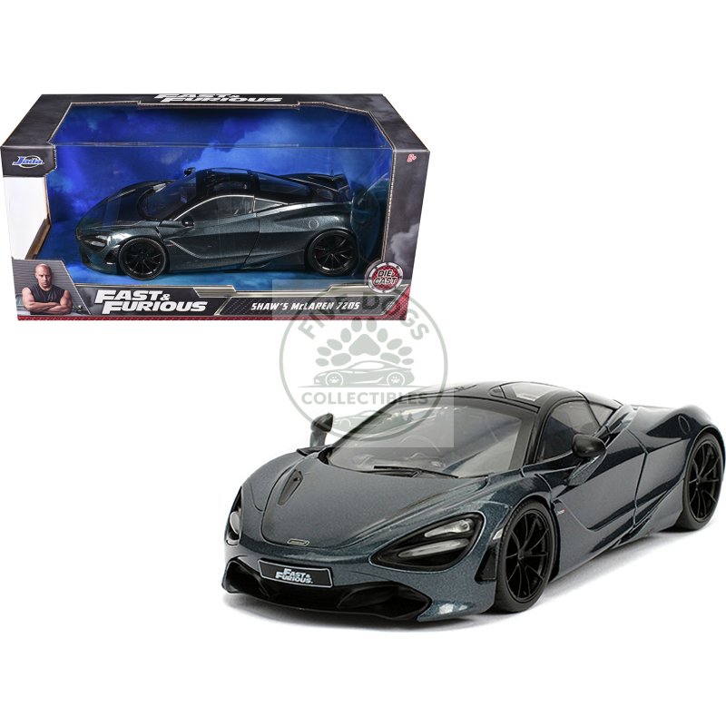 shaw's mclaren 720s rhd (right hand drive) metallic gray "fast & furious presents: hobbs & shaw" (2019) movie 1/24 diecast model car by jada