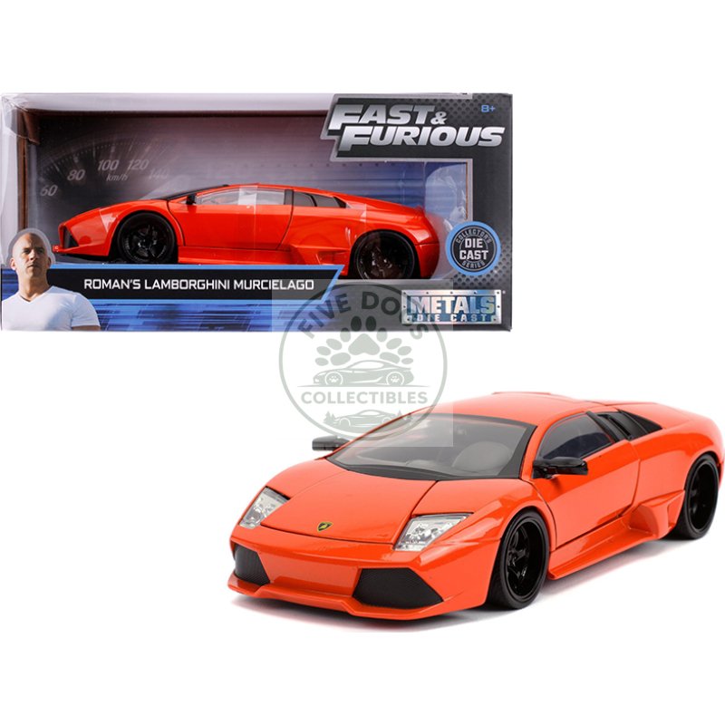 roman's lamborghini murcielago orange "fast & furious" movie 1/24 diecast model car by jada