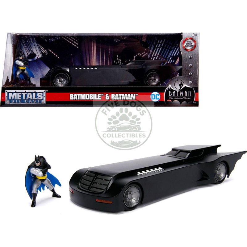batmobile with batman diecast figure "animated series" dc comics series 1/24 diecast model car by jada