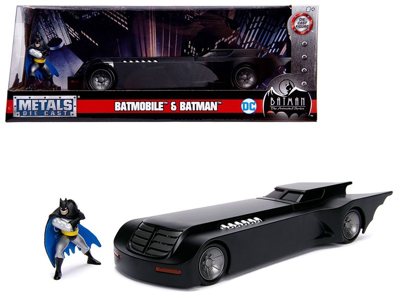 batmobile with batman diecast figure "animated series" dc comics series 1/24 diecast model car by jada batmobile with batman diecast figure "animated series" dc comics series 1/24 diecast model car by jada
