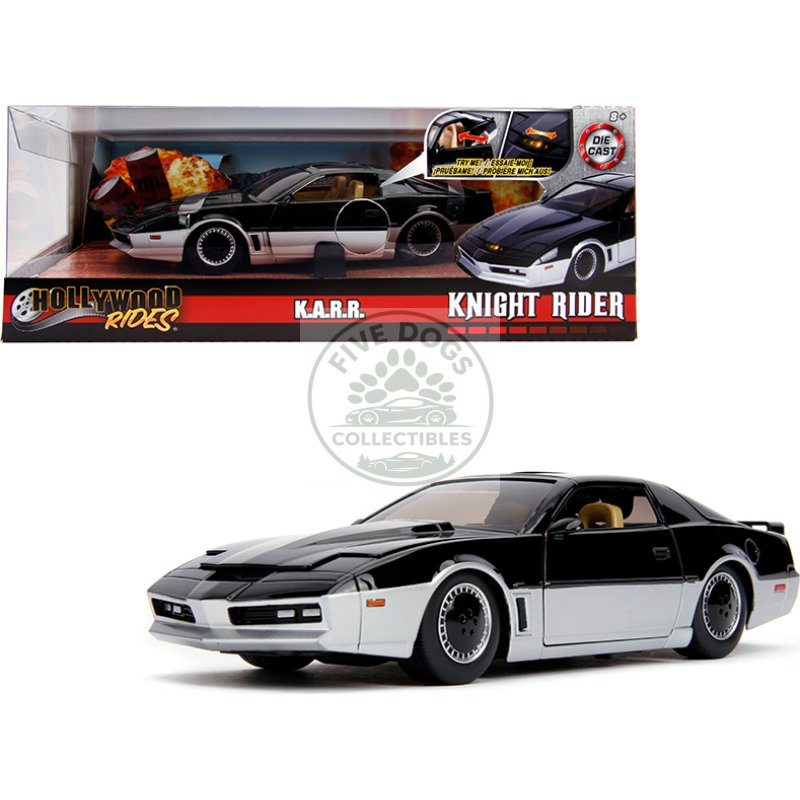 k.a.r.r. black and silver with light "knight rider" (1982) tv series "hollywood rides" series 1/24 diecast model car by jada