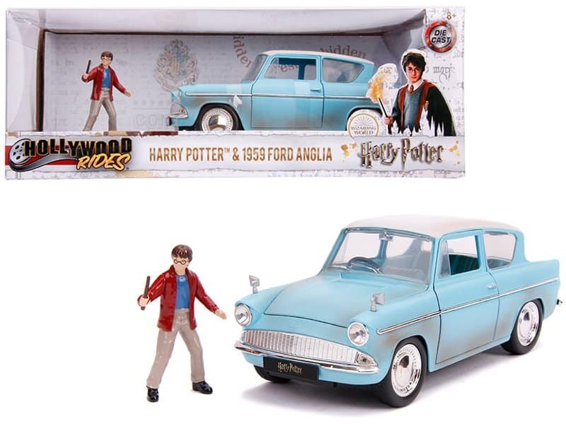 Harry Potter 1959 Ford Anglia collectible toy car Vintage 1959 Ford Anglia Harry Potter toy car with Harry Potter figure.