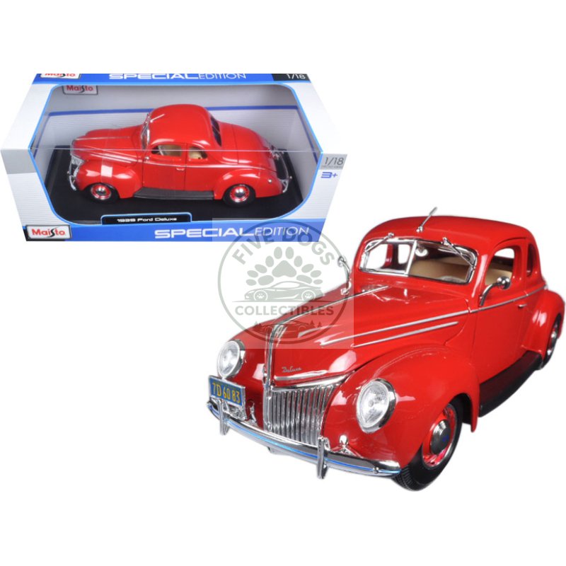 1939 ford deluxe tudor red 1/18 diecast model car by maisto