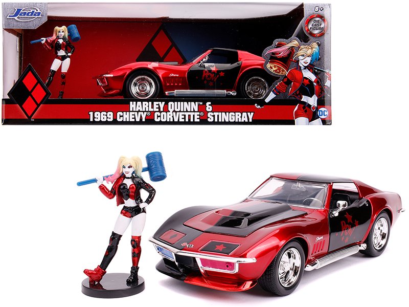1969 chevrolet corvette stingray with harley quinn diecast figurine "dc comics" series 1/24 diecast model car by jada 1969 chevrolet corvette stingray with harley quinn diecast figurine "dc comics" series 1/24 diecast model car by jada