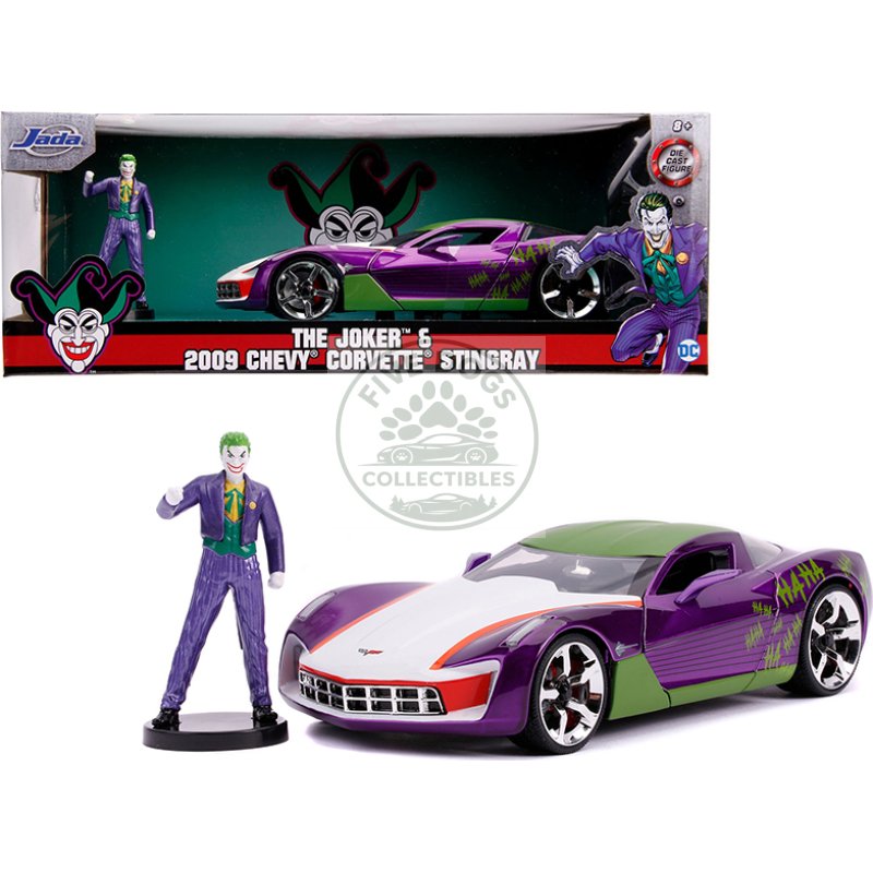 2009 chevrolet corvette stingray with joker diecast figurine "dc comics" series 1/24 diecast model car by jada