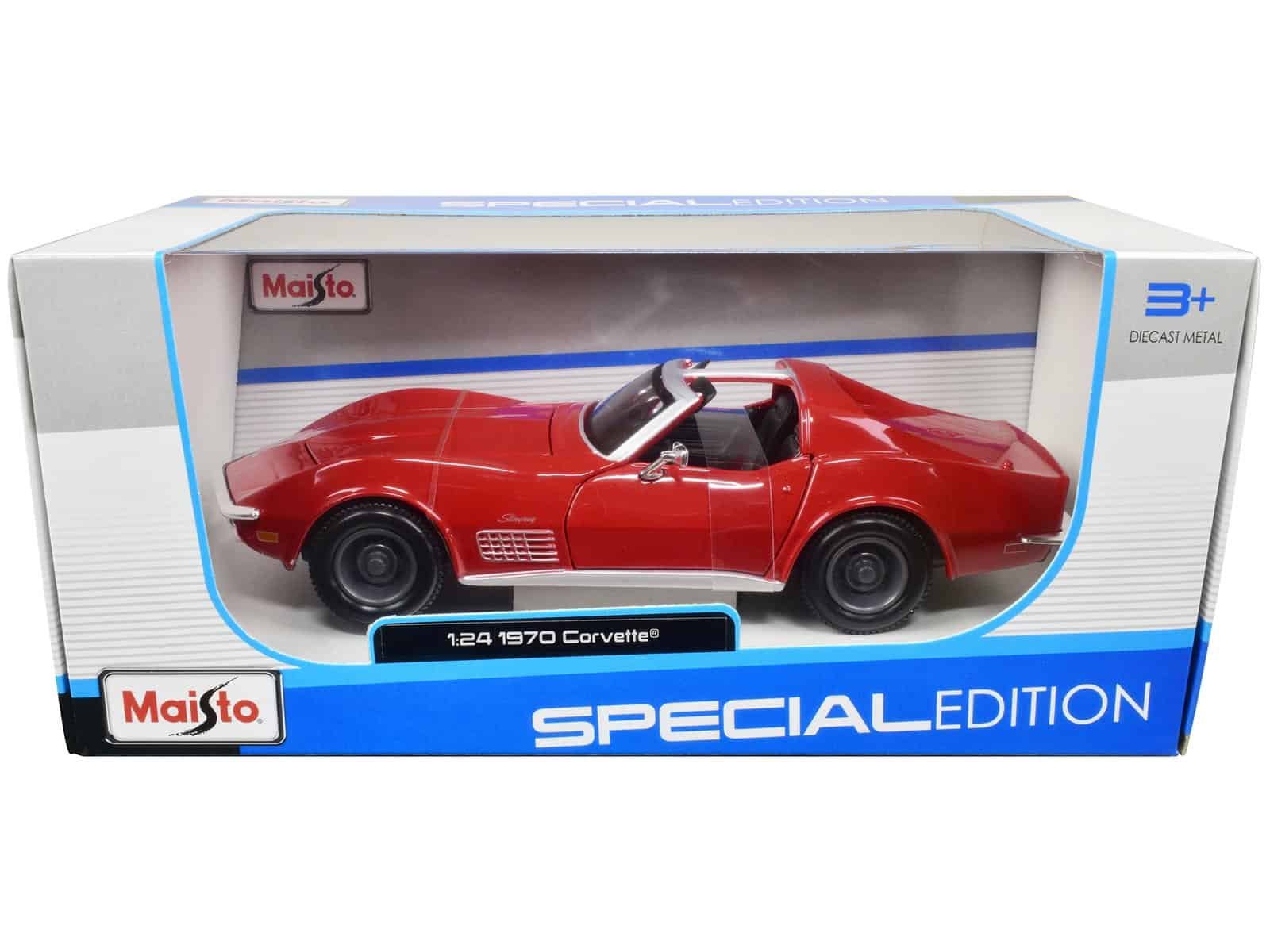 Classic Red Corvette Diecast Model Car for Collectibles Detailed red Corvette diecast model with black wheels and silver interior, perfect for car enthusias.