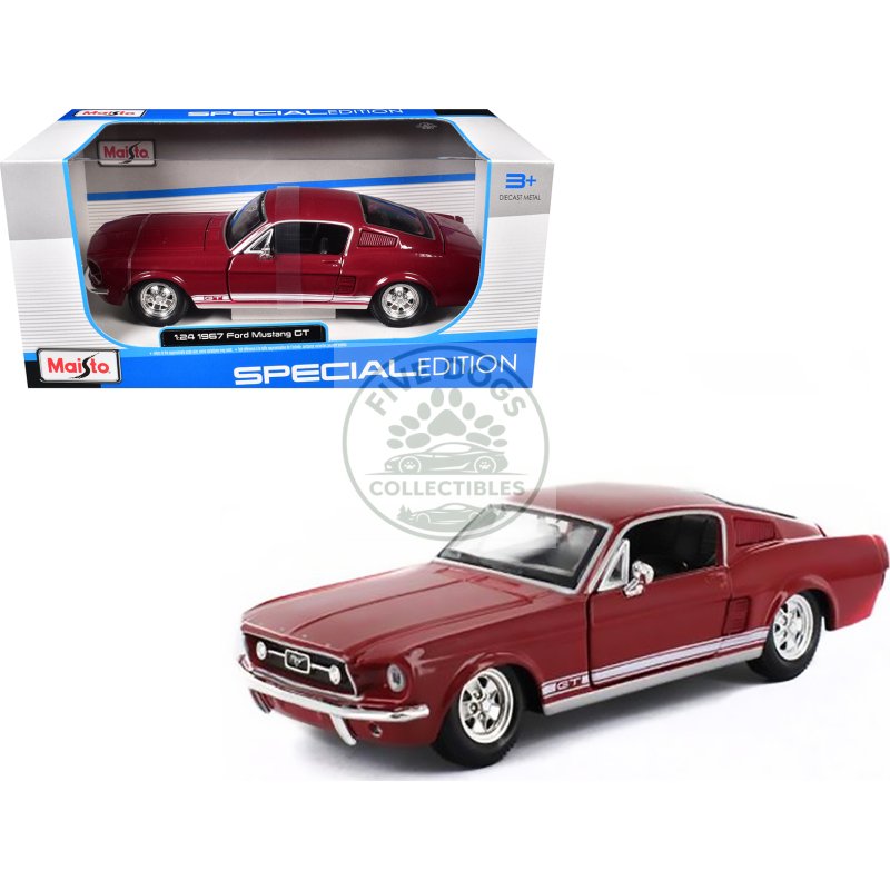 1967 ford mustang gt red with white stripes 1/24 diecast model car by maisto