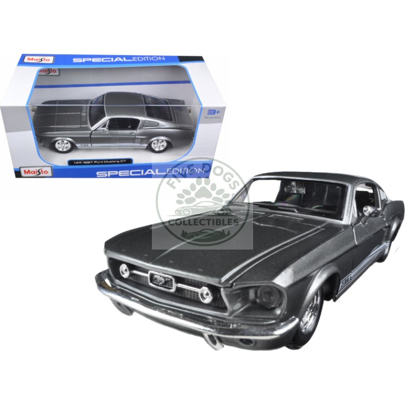 1967 ford mustang gt gray metallic with white stripes 1/24 diecast model car by maisto