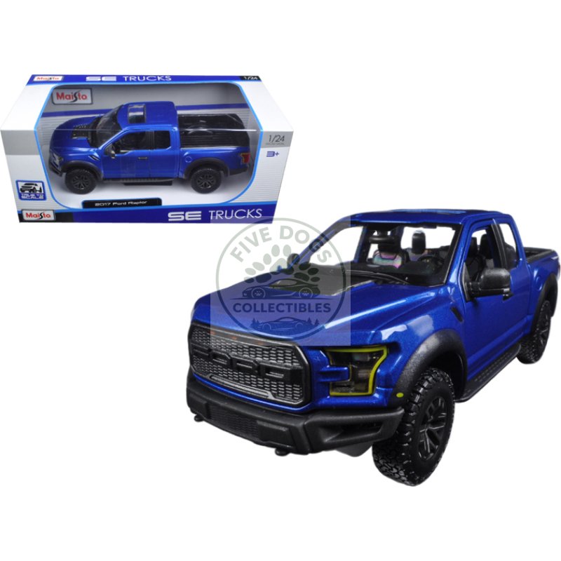 2017 ford raptor pickup truck blue metallic 1/24 diecast model car by maisto