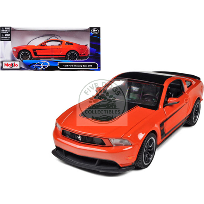 2012 ford mustang boss 302 orange and black 1/24 diecast model car by maisto