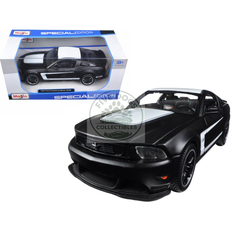 2012 ford mustang boss 302 matt black and white 1/24 diecast model car by maisto