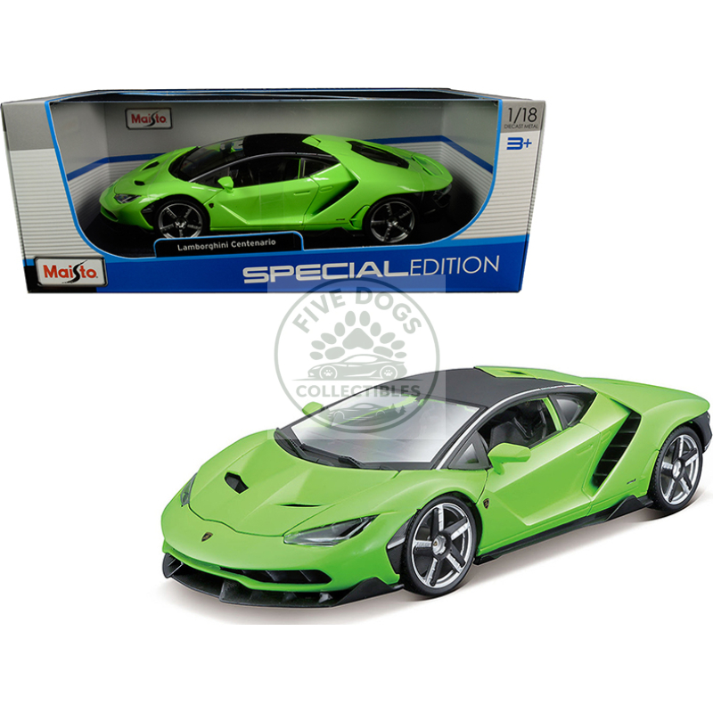 lamborghini centenario lime green with matt black top 1/18 diecast model car by maisto