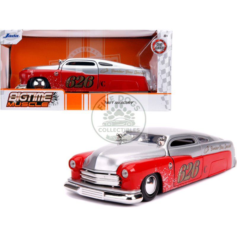 1951 mercury silver and red #626 "holley" "bomber bros special" "bigtime muscle" 1/24 diecast model car by jada