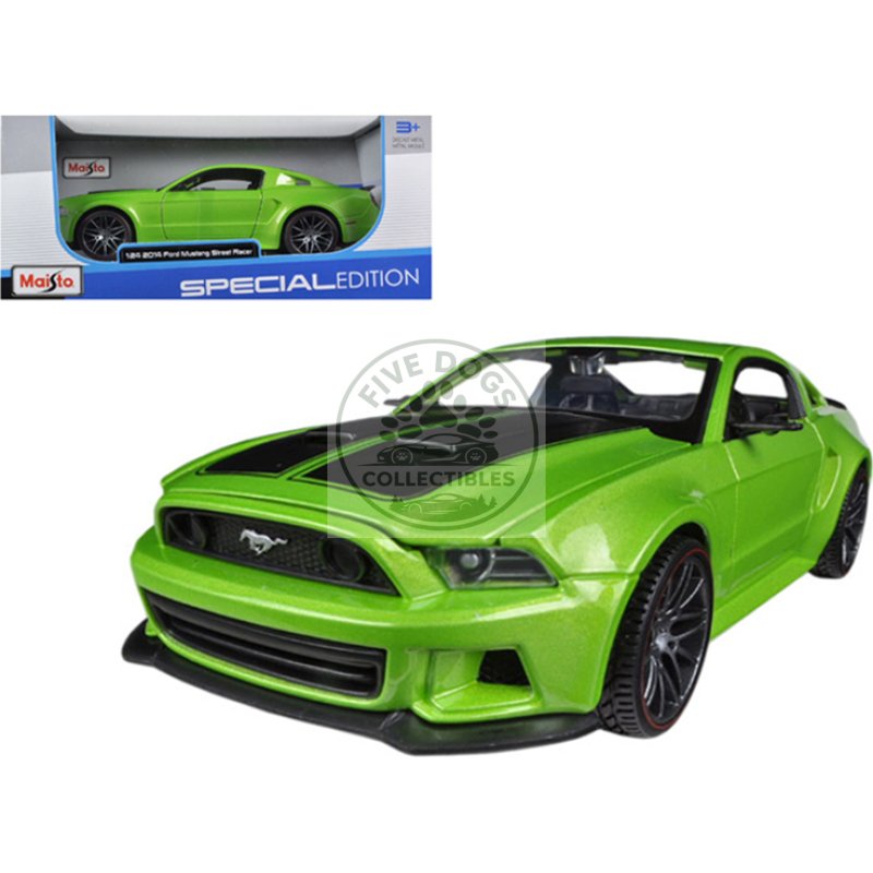2014 ford mustang "street racer" green metallic with black stripes "special edition" series 1/24 diecast model car by maisto