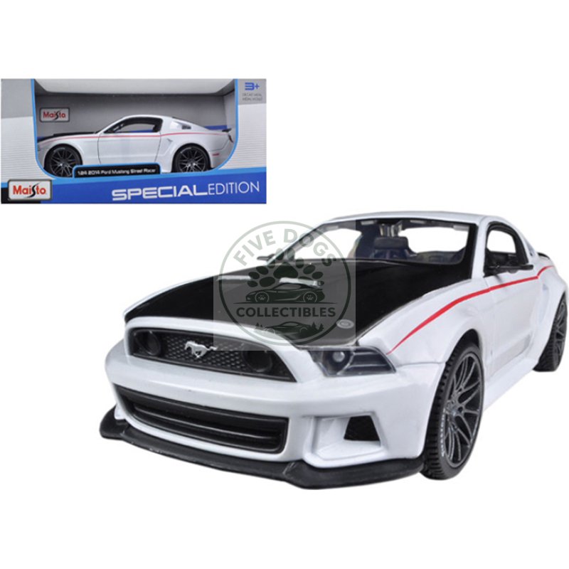 2014 ford mustang "street racer" white with black hood "special edition" series 1/24 diecast model car by maisto