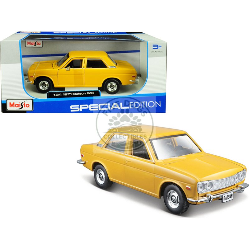 1971 datsun 510 yellow "special edition" 1/24 diecast model car by maisto