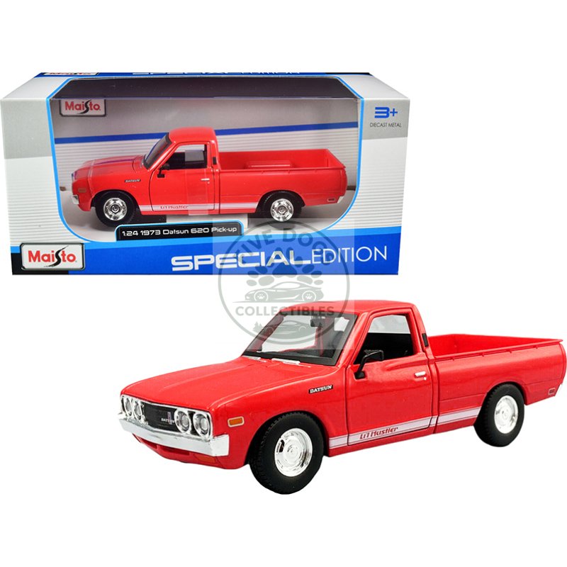 1973 datsun 620 pickup truck "li'l hustler" red with white stripes "special edition" series 1/24 diecast model car by maisto